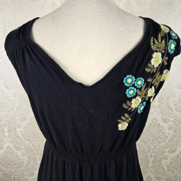 Johnny Was Size Medium Black Double Vneck Floral Embroidered Dress Sleeveless - Picture 10 of 16
